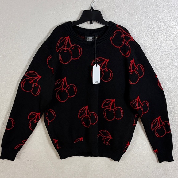 Wesc Sweaters - WESC,Size XL,Black Sweater with Red Cherry Pattern